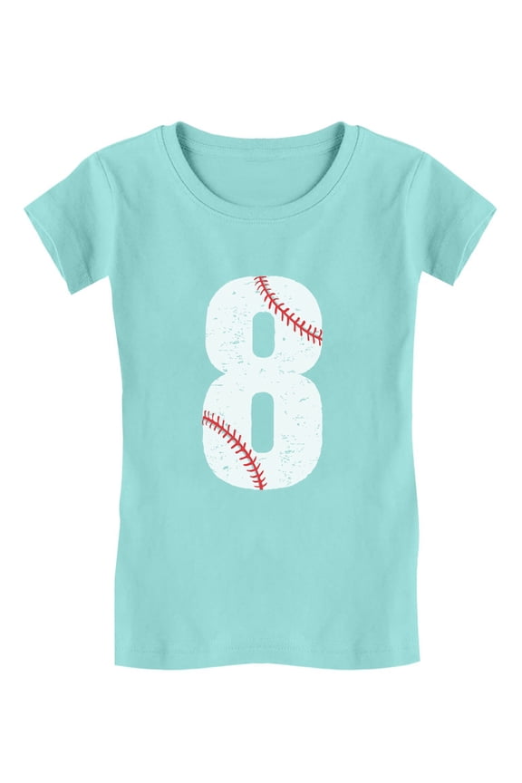 8th Birthday Gift for Eight Year old Baseball Fan Youth Kids Girls' Fitted T-Shirt XL (9-10) Chill Blue