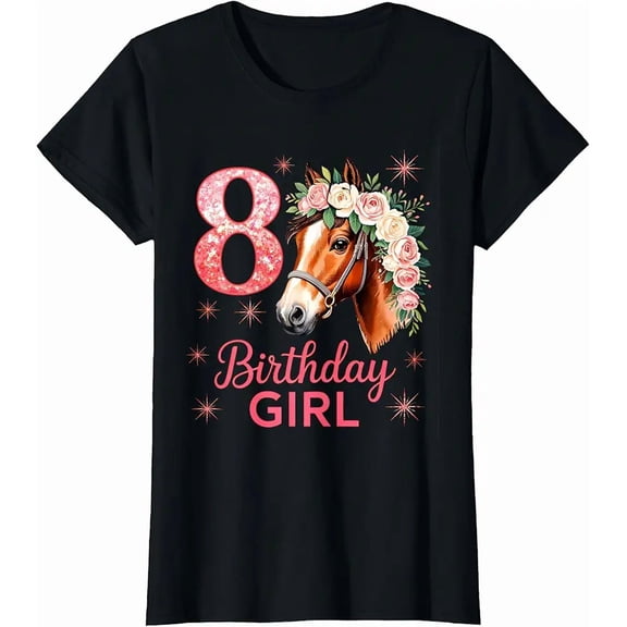 8th Birthday Horse 8 Years Old Birthday B-Day T-Shirt