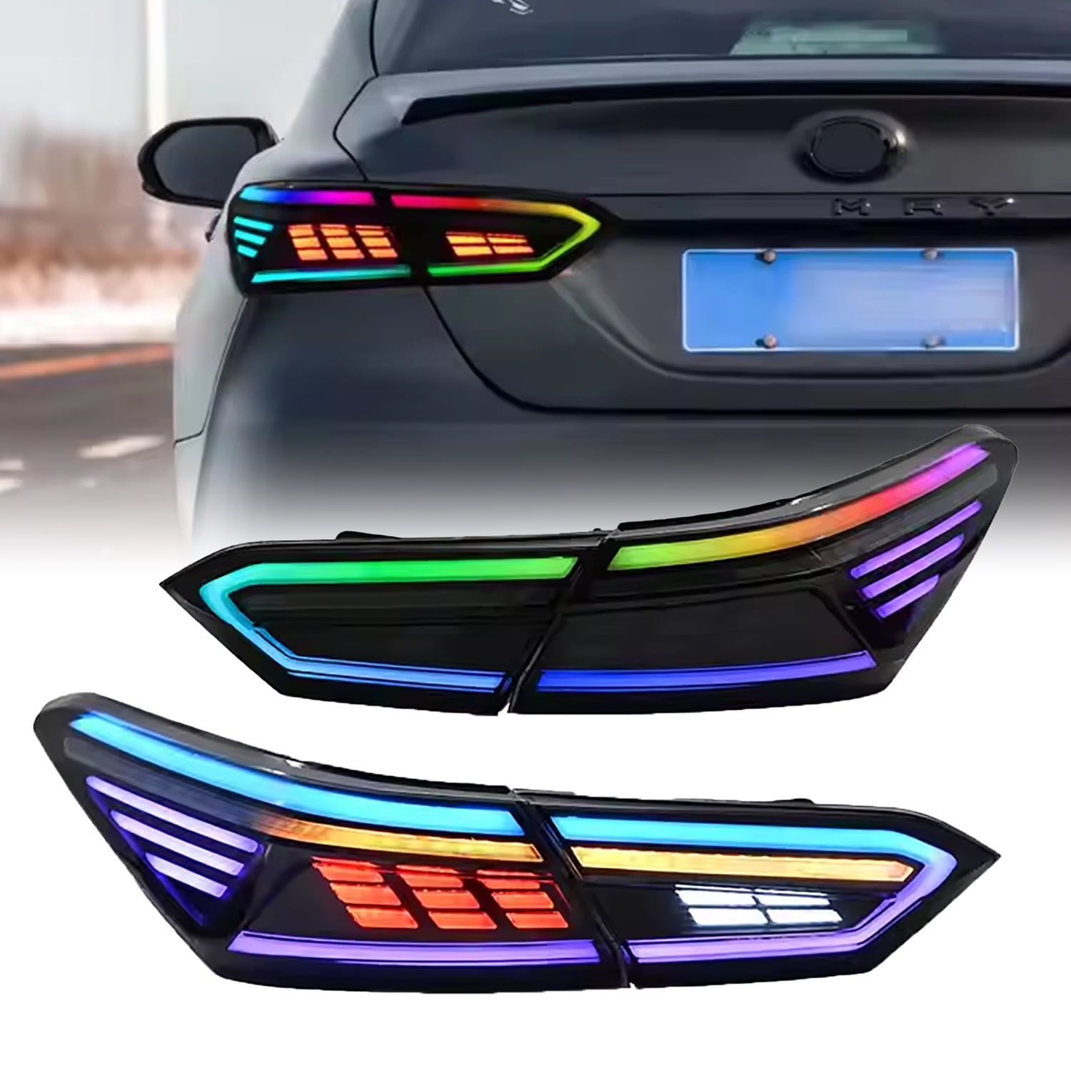 Rear Bumper Diffuser With LED Light For 2018-2024 Toyota Camry - Glossy Black Rear Lip Spoiler