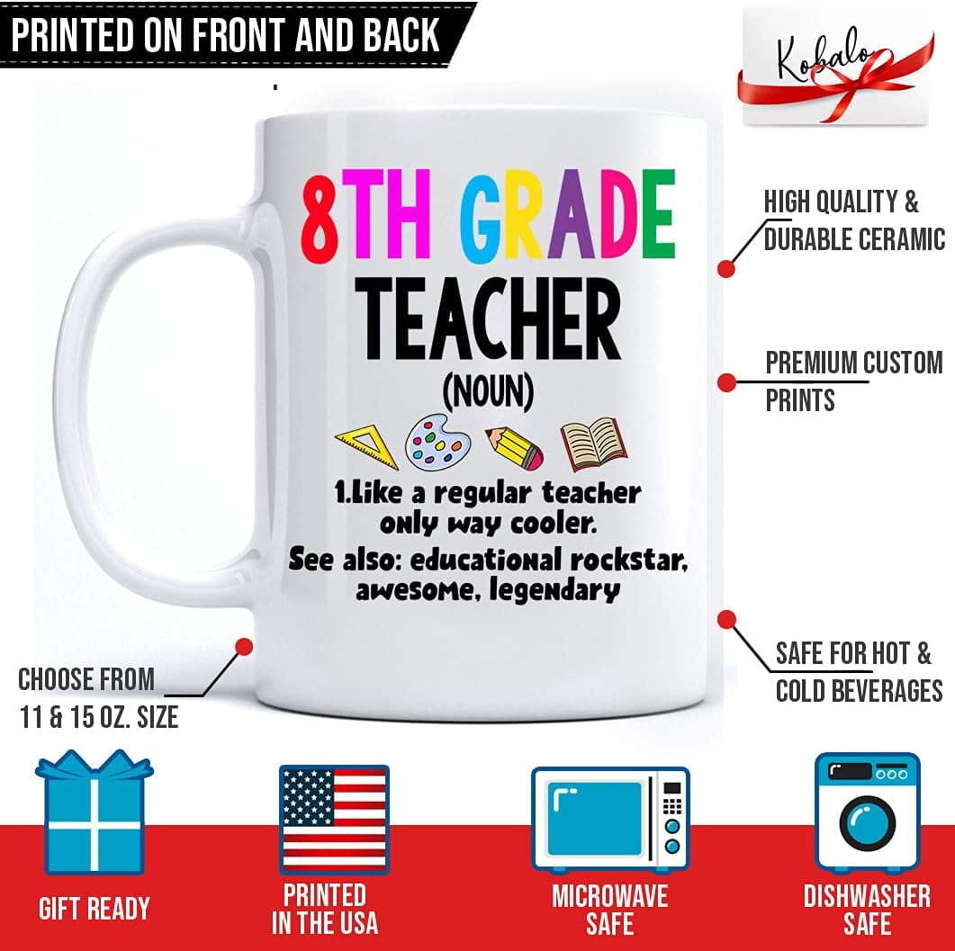 8th Grade Teacher Definition Noun Mug, 8th Grade Teacher Like A Regular Teacher Only Way Cooler
