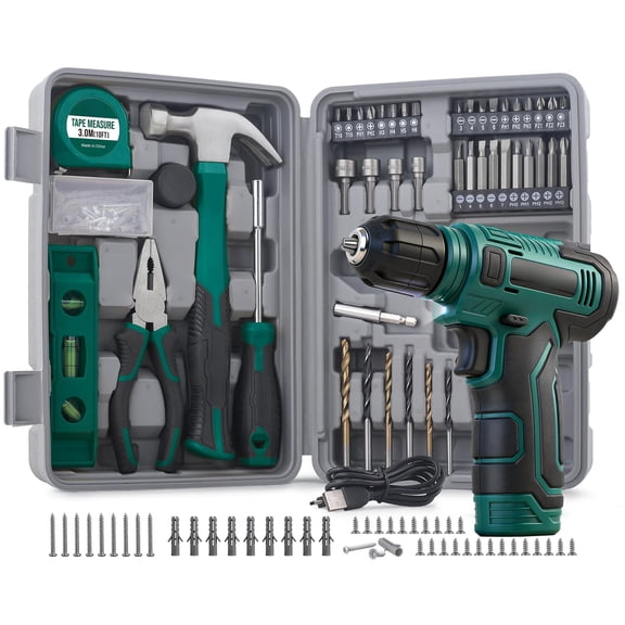 8v Cordless Drill Set & Tool Kit For Men - Power Usb Rechargeable Electric Driver Compact Hand Toolbox With Tools Green Ideal Home Improvement