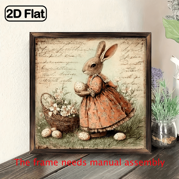 8x 8 Vintage Farmhouse Wooden Wall Art Sign - Rustic Rabbit Floral Easter Decor with Distressed Beige Brown, Horizontal Wood Plank Style for Living Room, Bedroom, Bathroom, Office - Spring Home Dec