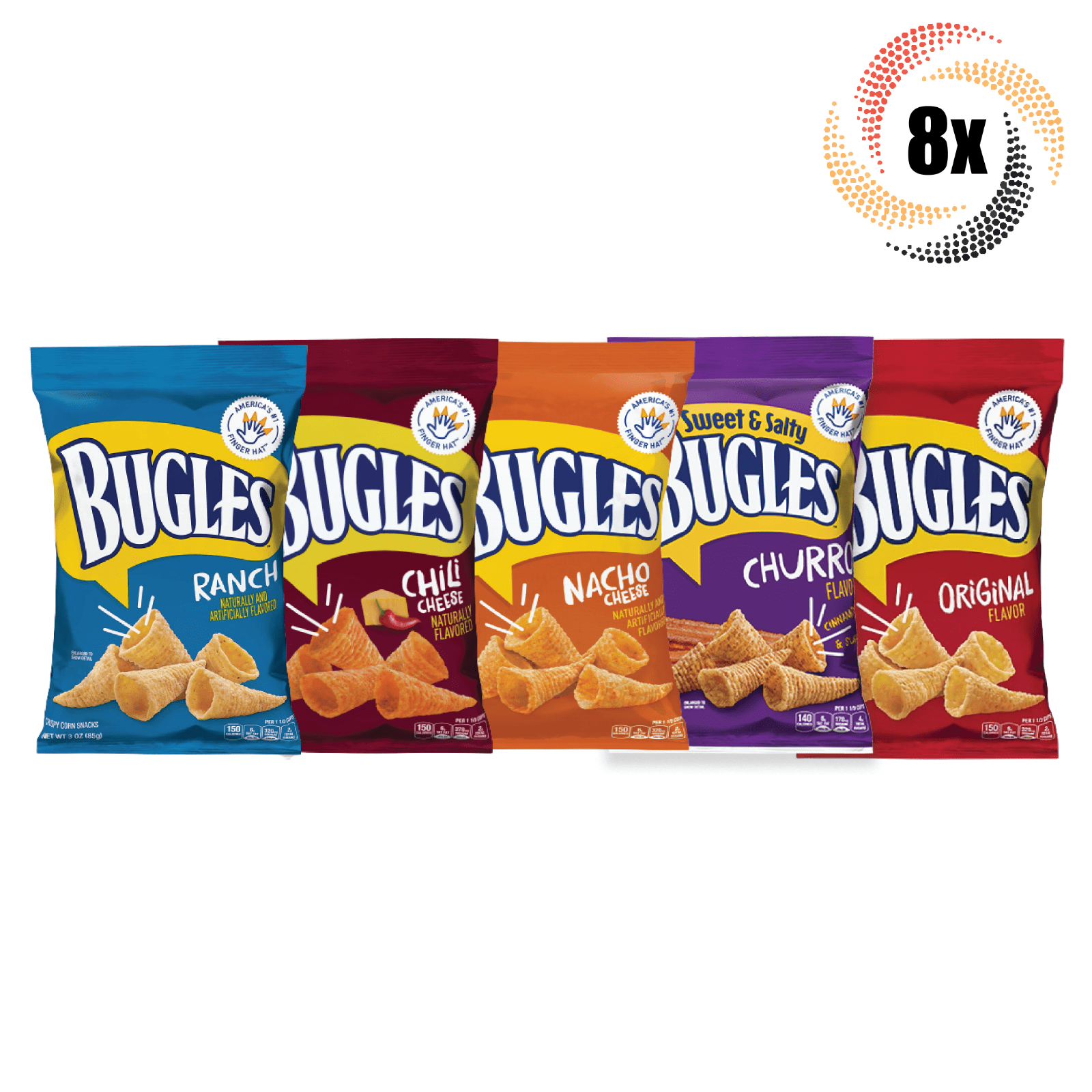 8x Bags Bugles Variety Flavor Crispy Flavored Corn Chips 3oz Mix