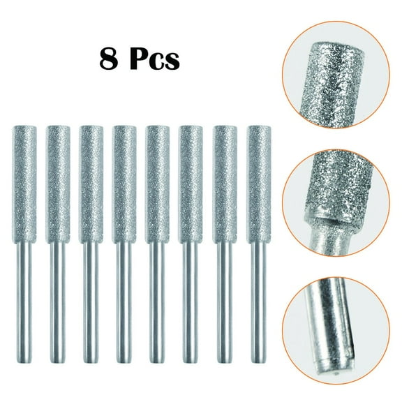 8x Diamond Coat Cylindrical Burr 4mm Chainsaw Sharpener Stone File Carving Tool