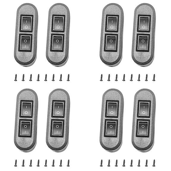 8x Embedded Wire Switch Black Duplex Switch Straight-Through Rocker Switch Suitable for Dual-Control Desk Lamp