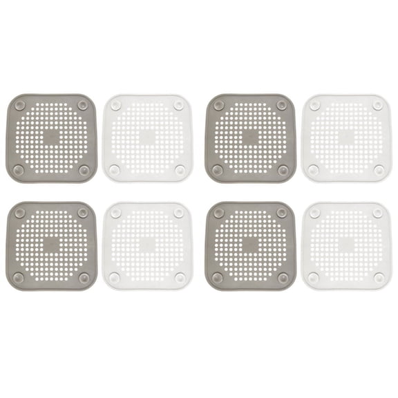 8x Square Drain Cover for Shower Hair Catcher Flat Silicone Plug with Suction Cups
