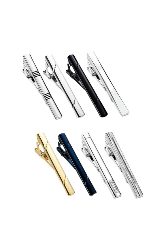 8x Tie Clips, Men Tie Bar Clip Set Holder Clasp Copper Simple Universal Fashion Durable Tie Pin for Boyfriend Lover Father Party Wedding