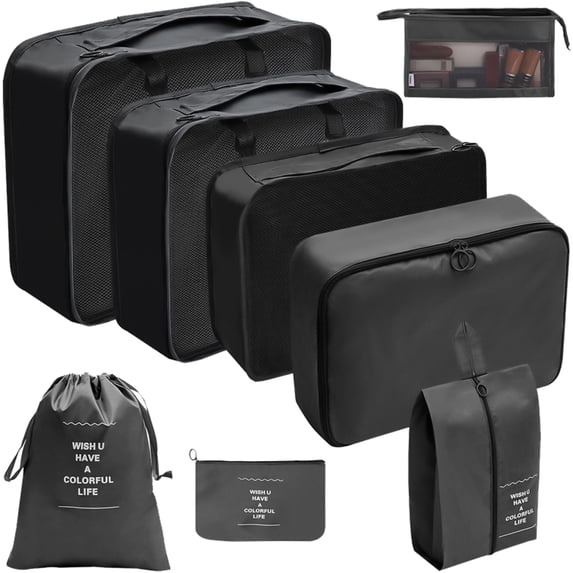 8x Waterproof Packing Organisers Packing Cubes Set Suitcase Organiser Set
