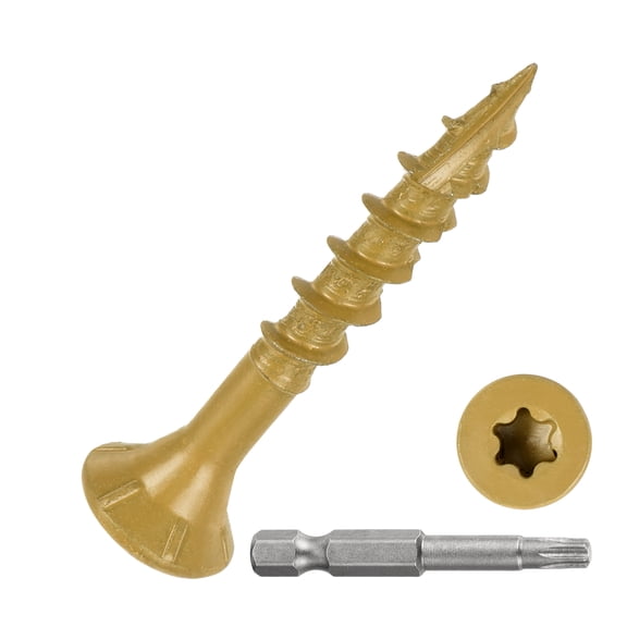 #8x1-1/4" Deck Screws - 500Pack - Good for Decks, Fences, Frames, Farms, Outdoor Furniture - Carbon Steel Wood Screws W/ T25 Torx Star Drive Bit - Tan