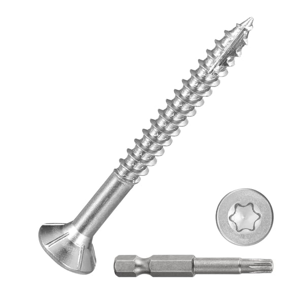 #8x1-5/8" Deck Screws - 350Pack - Good for Decks, Fences, Frames, Farms, Outdoor Furniture - 410 Stainless Steel Wood Screws W/ T25 Torx Star Drive Bit - Silver