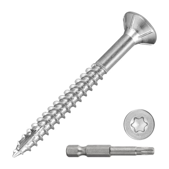 #8x1-5/8" Deck Screws - 500Pack - Good for Decks, Fences, Frames, Farms, Outdoor Furniture - 410 Stainless Steel Wood Screws W/ T25 Torx Star Drive Bit - Silver