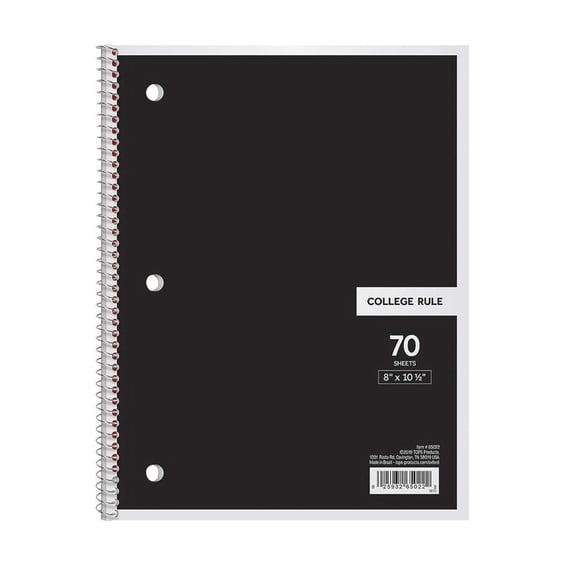 8x10.5 Inch Spiral Notebook With College Ruled Paper For Daily Note Taking - Black