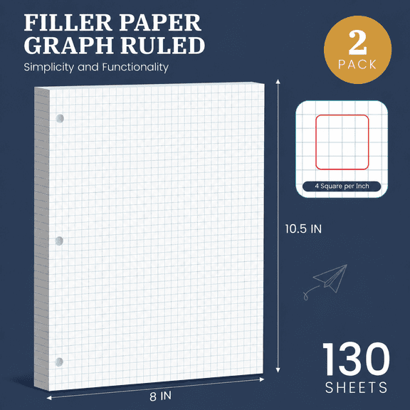 8x10.5-Squared-4x4-2 Pack (260 Sheets) Loose Leaf Quadrille Graph Paper