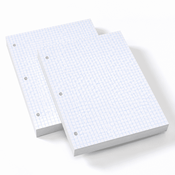 8x10.5-Squared-4x4-2 Pack (260 Sheets) Unbranded Graph Paper Loose Leaf 3-Hole Punched
