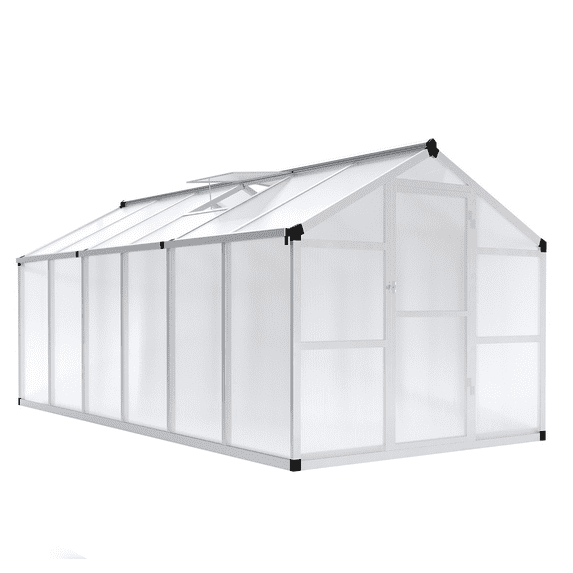 8x10/8x12 Ft Greenhouse, Polycarbonate Greenhouse with Adjustable Roof Vent for Outdoors, Aluminum Large Walk-in Greenhouse for Outside Garden, Backyard, Patio, Lawn