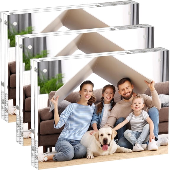 8x10 Acrylic Picture Frames 3 Pack, 20% Thicker Block, Clear Picture Frames Freestanding Double Sided Magnetic Acrylic Lucite Frameless Transparent Square Frame Gift for Desktop Display