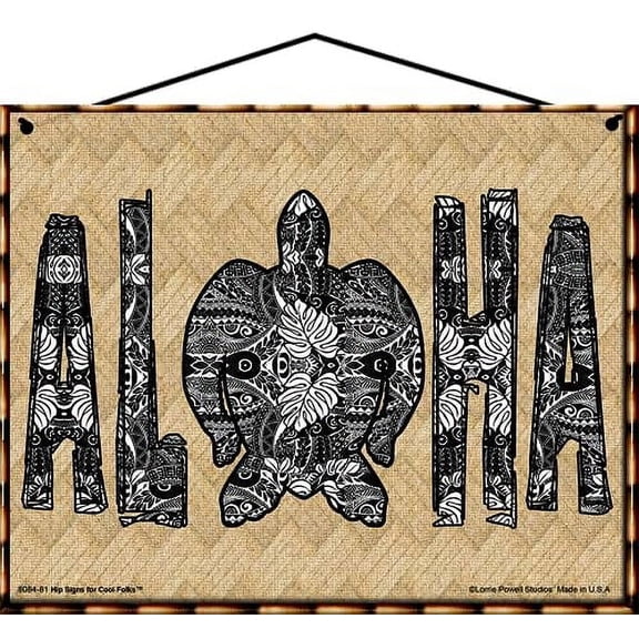 8x10 Aloha Hawaiian Themed Sign with Tribal Turtle Honu Design - Decorative Fun Universal Household Signs for Your Beach or Vacation Home