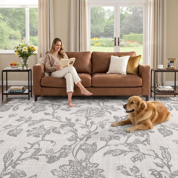 8x10 Area Rug, Farmhouse Flower Low Pile Washable Rugs for Living Room ...