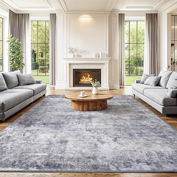 8x10 Area Rug for Living Room Clearance, Machine Washable Non-Slip Neutral Modern Abstract Indoor Rugs, Soft Rug for Bedroom Under Bed,Dining Room, Home Office Decor Carpet (Gray/Blue)