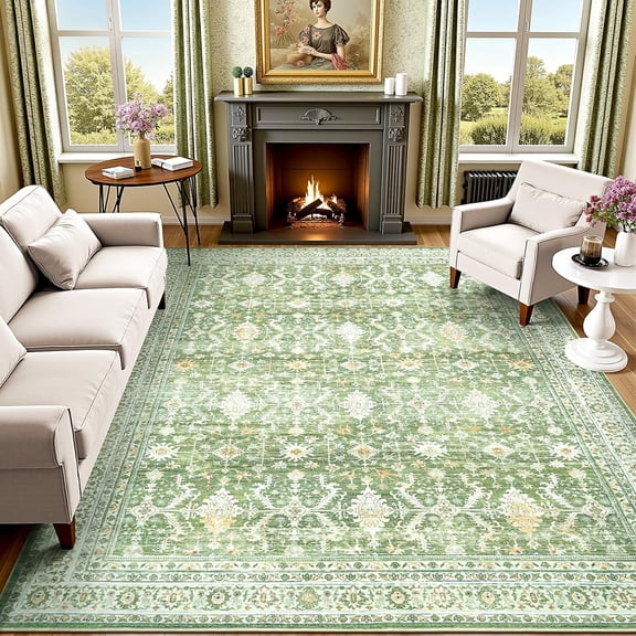 8x10 Area Rug for Living Room, Light Green Washable Area Rugs with Non-Slip Backing,Soft Boho Carpets for Bedroom Dining Room Home Office Indoor Nursery