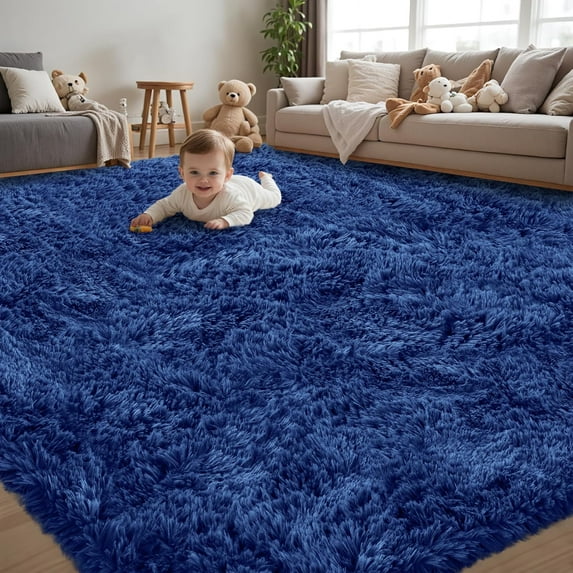 8x10 Area Rug for Living Room:Ultra Soft Fluffy Shag Beige Rugs,Large Fuzzy Plush Indoor Non Slip Carpet Washable Rug for Bedroom Kids Nursery Office Dorm Modern Decor(Navy Blue 8'x10')