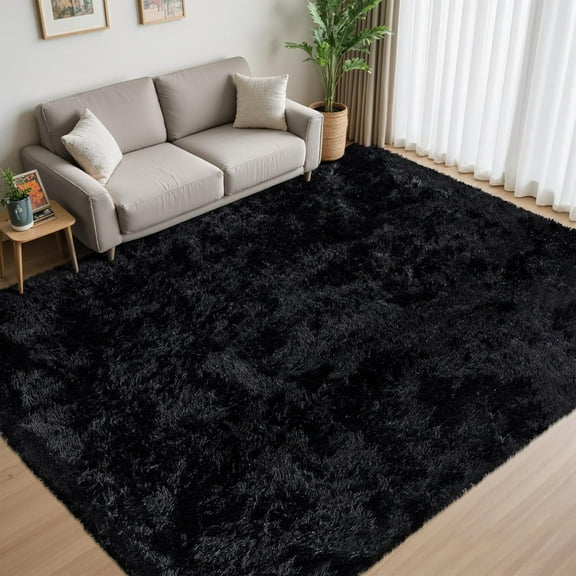 Ultra Fluffy Shag Black Rugs - 8x10 Area Rug for Living Room, Bedroom, Kids Nursery, Office, Dorm, Modern Decor