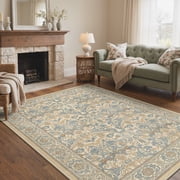 DEORAB 8x10 Area Rugs Persian Vines Dusty Blue Low Pile Lightweight Machine Washable Non Slip Rug for Living Room, Bedroom