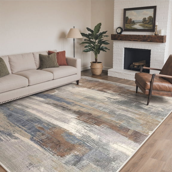 DEORAB 8x10 Area Rugs for Living Room, Low Pile Lightweight Soft Machine Washable Rugs, Non Slip Rug for Bedroom, Home Decor in Blue