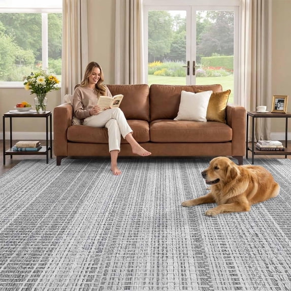 Ridstig Rug 8x10 Area Rug, Rustic Grey Low Pile Washable Rugs for Living Room ...
