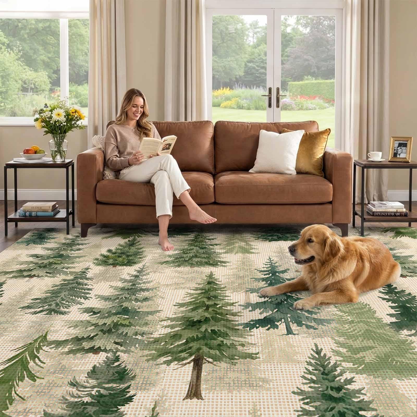 Tree Designed Rugs 8x10 Area Rug, Vintage Christmas Tree Low Pile Washable Rugs for Living ...
