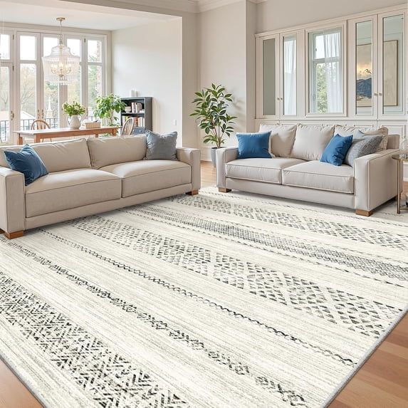 8x10 Area Rug for Living Room Moroccan Washable Rugs Non Slip Indoor Floor Carpet Foldable Large Soft Area Rug for Dining Room Bedroom with Low Pile
