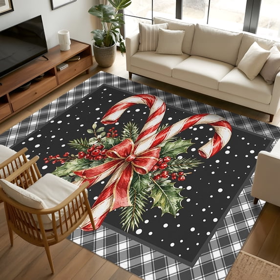 8x10 Area Rugs, Black Christmas Non-Skid Rubber Backing Large Rectangle ...