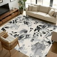 thumbnail image 1 of 8x10 Area Rugs, Black Grey Spring Floral Non-Skid Rubber Backing Large Rectangle Rugs - Living Room Bedroom Home Office, Summer Botanical Watercolor Rustic Indoor Floor Mat Carpets Washable Rug, 1 of 9