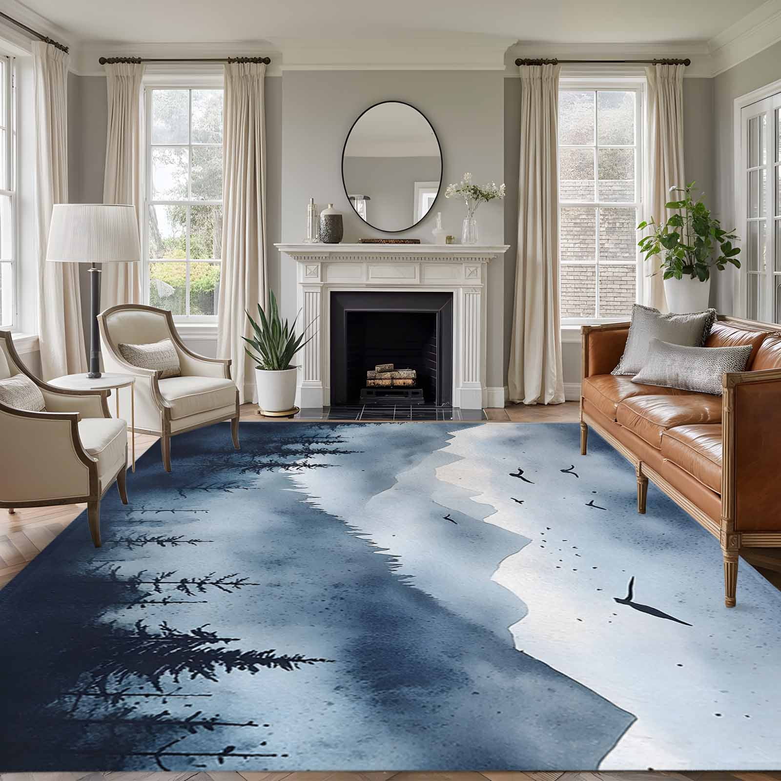 8x10 Area Rugs, Blue Mountain Peak Non-Skid Rubber Backing Large ...