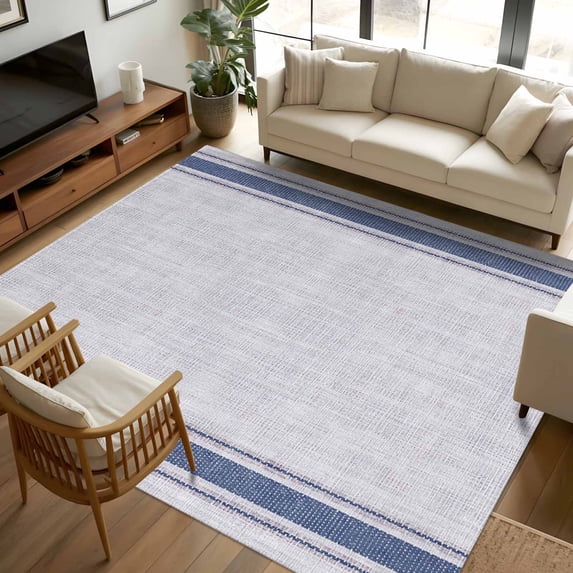 Blue Variant Rug Texture 8x10 Area Rugs, Blue Striped Non-Skid Rubber Backing Large Rectangle ...