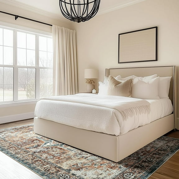 8x10 Area Rugs Boho Large Washable  Non Slip Carpet Stain Resistant Fade Resistant Distressed  Foldable Floor Spillproof