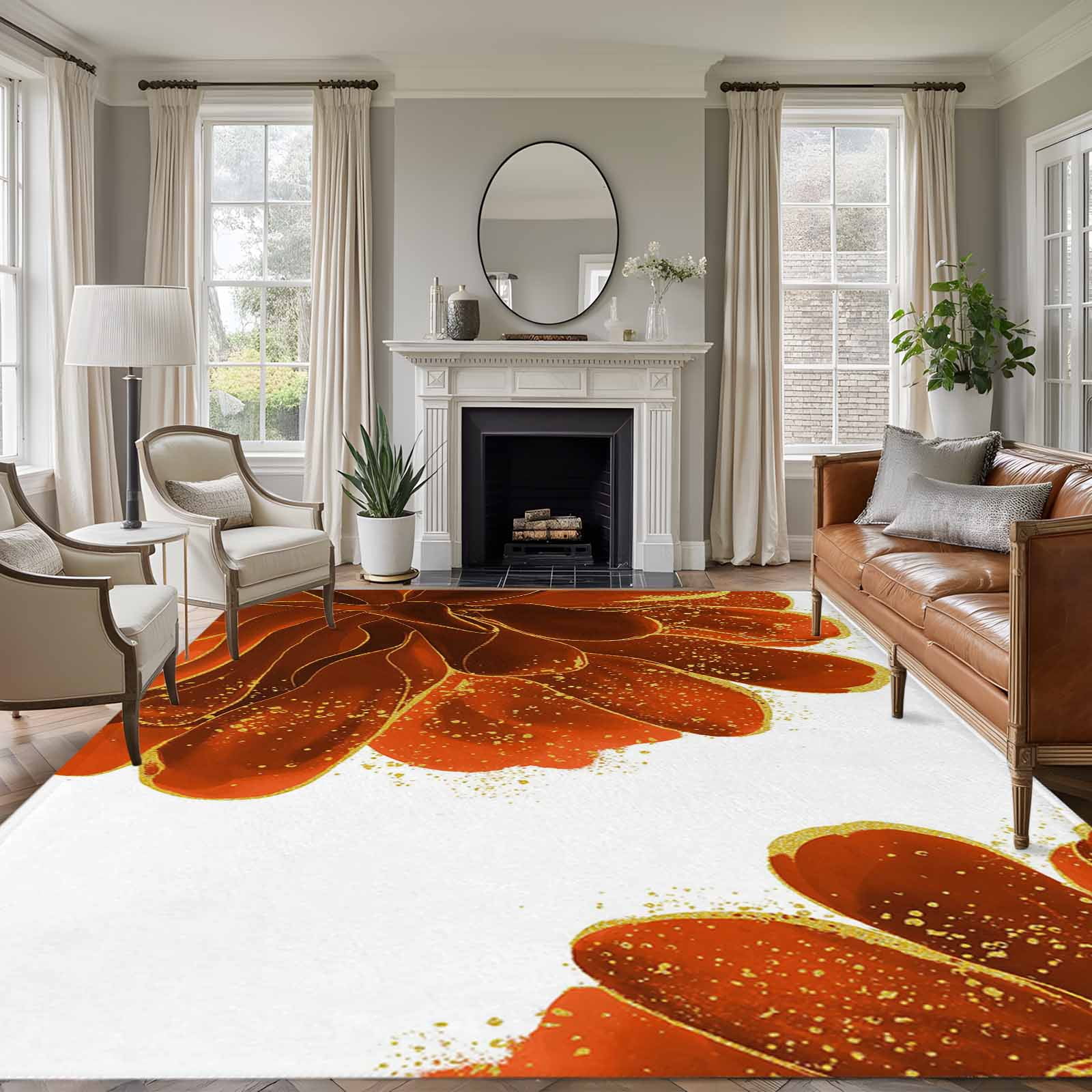 Scorched Rug 8x10 Area Rugs, Burnt Orange Non-Skid Rubber Backing Large Rectangle ...