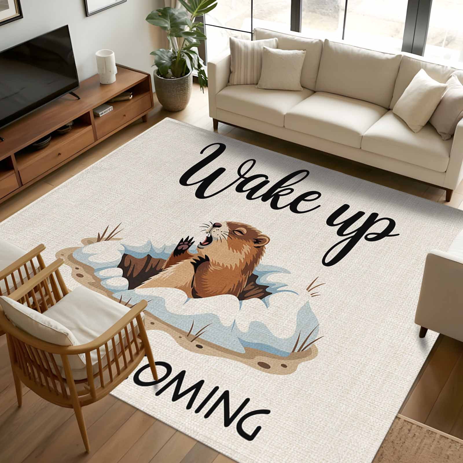 8x10 Area Rugs, Cartoon Groundhog Non-Skid Rubber Backing Large Area ...