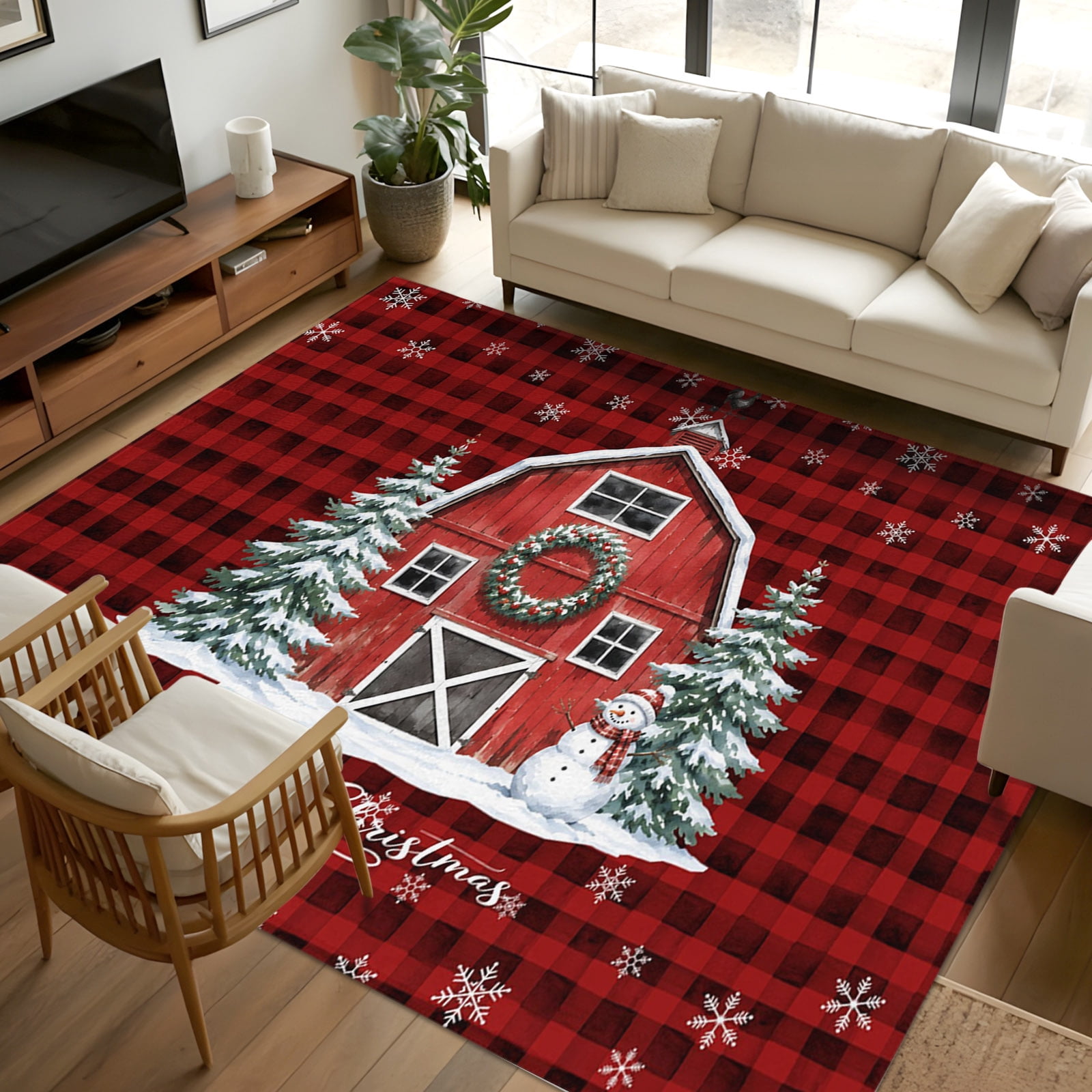 Check Rug Big 8x10 Area Rugs, Checkered Christmas Non-Skid Rubber Backing Large ...