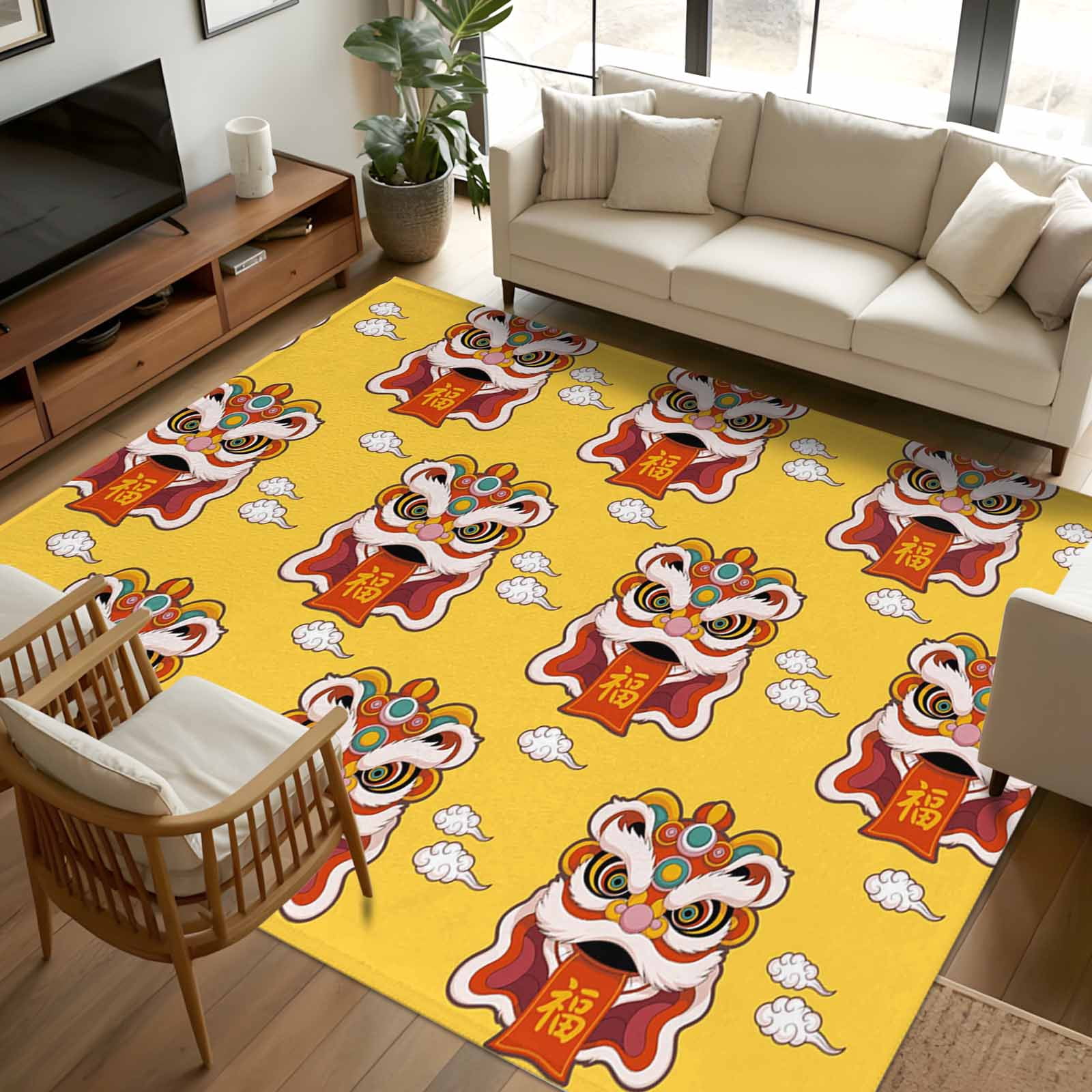 8x10 Area Rugs, Chinese Wind Non-Skid Rubber Backing Large Rectangle ...