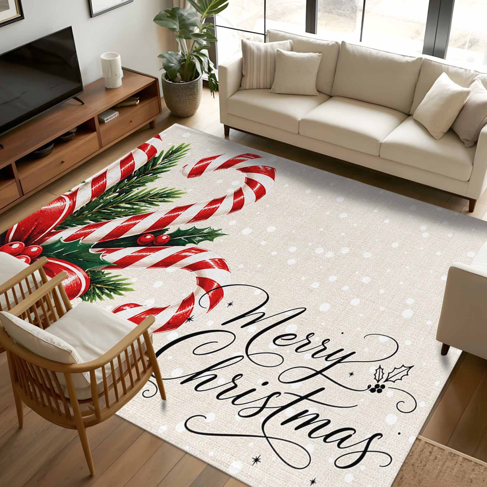Pine Rugs 8x10 Area Rugs, Christmas Non-Skid Rubber Backing Large Rectangle Rugs ...