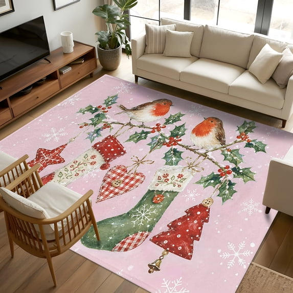 Rectangle Christmas Rug 8x10 Area Rugs, Christmas Stocking Non-Skid Rubber Backing Large ...
