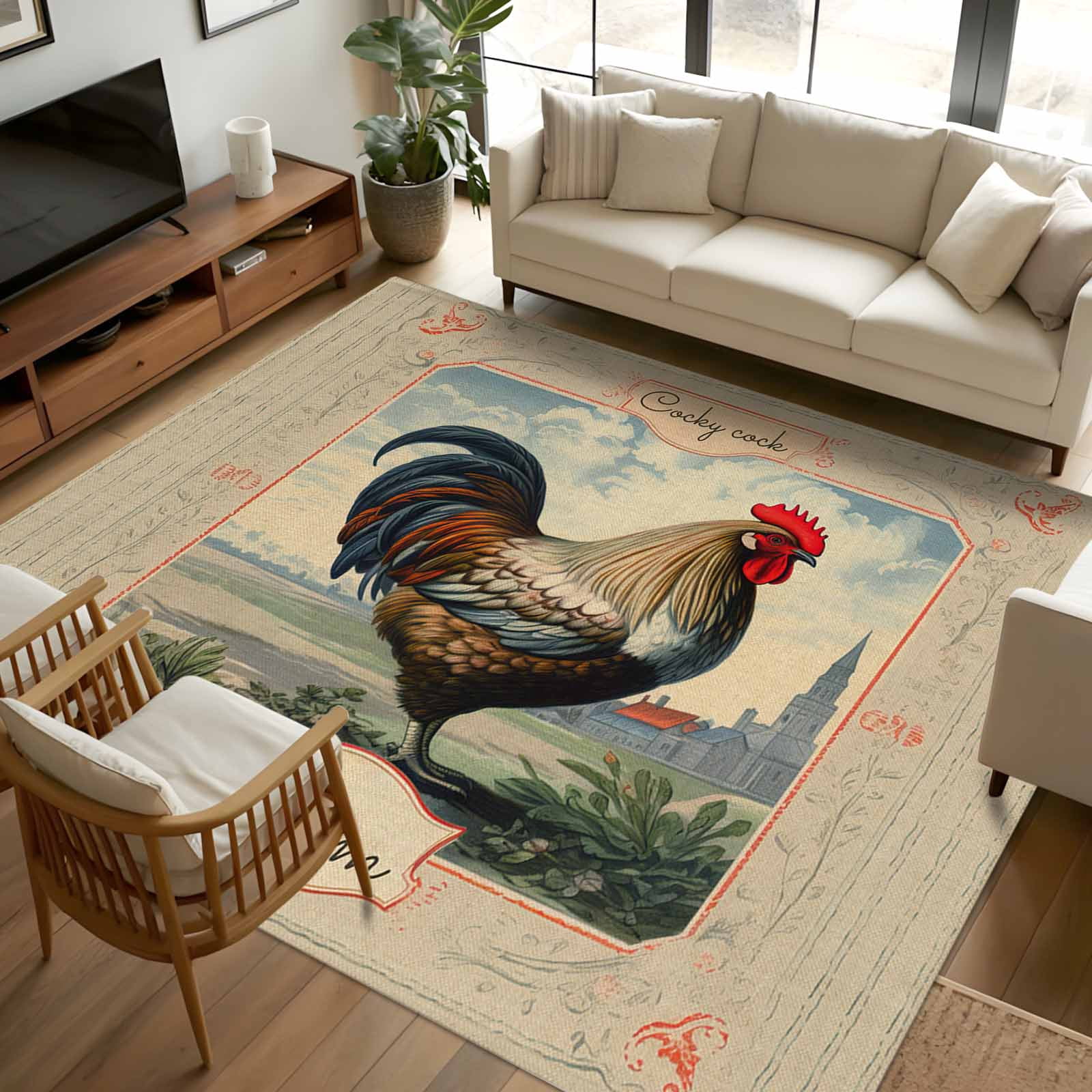 Farmhouse Rugs 8X10 8x10 Area Rugs, Farm Rooster Non-Skid Rubber Backing Large Rectangle