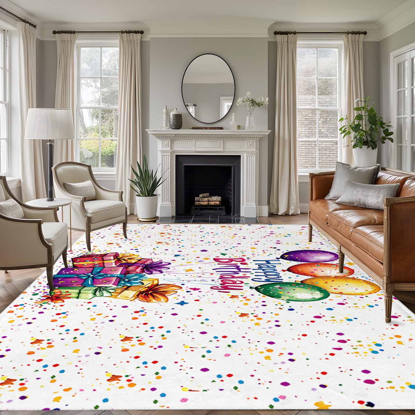 8x10 Area Rugs, Happy Birthday Non-Skid Rubber Backing Large Rectangle ...