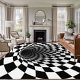 thumbnail image 1 of 8x10 Area Rugs for Living Room, 3D Optical Illusion Non Slip Area Rugs for Kitchen Bedroom Entryway, Black White Checkered Gingham Plaid Vortex Washable Carpet Runner Rug Floor Mats for Bedroom, 1 of 8