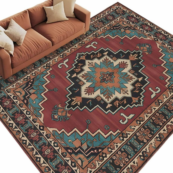 8x10 Area Rugs for Living Room, Aztec Southwest Non Slip Area Rugs for Kitchen Bedroom Entryway, Red Brown Boho Chic Abstract Geometric Washable Carpet Runner Rug Floor Mats for Bedroom Home Decor