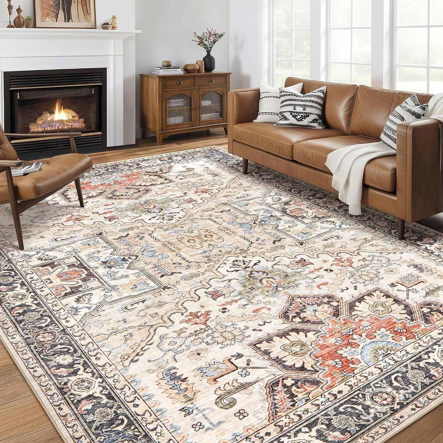 Toyoso 8x10 Area Rugs for Living Room Bedroom , Large Carpet Ultra Thin Soft Washable Oriental Vintage Floral Distressed Rug Big Indoor Carpets for Room Dorm Home Decor Aesthetic - Multi