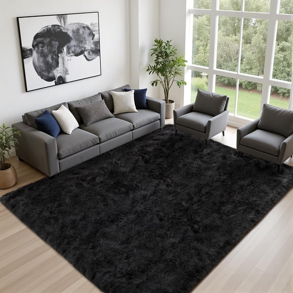 8x10 Area Rugs For Living Room Bedroom: Ultra Soft Fluffy Shag Rug Upgrade Non-slip Non-shedding Large Fuzzy Plush Carpet Indoor Floor Carpets Playroom Dorms Home Decor Black