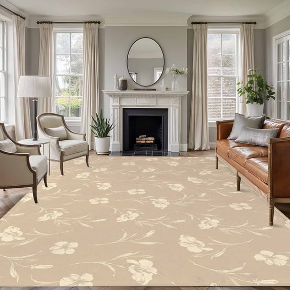 8x10 Area Rugs for Living Room, Beige Floral Non Slip Area Rugs for Kitchen Bedroom Entryway, Vintage Spring Botanical Flowers Washable Carpet Runner Rug Floor Mats for Bedroom Home Decor