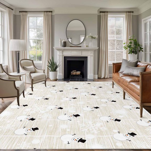 8x10 Area Rugs for Living Room, Beige Snowman Christmas Non Slip Area Rugs for Kitchen Bedroom Entryway, Xmas Snowflake Abstract Art Washable Carpet Runner Rug Floor Mats for Bedroom Home Decor